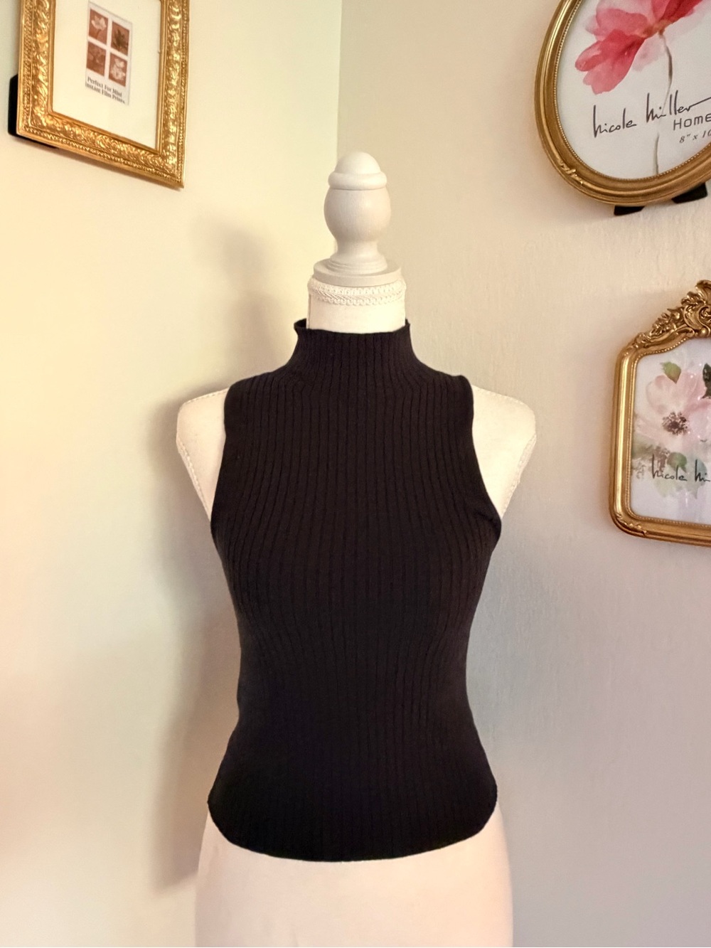Reformation Black Sleeveless Ribbed Turtleneck Tank